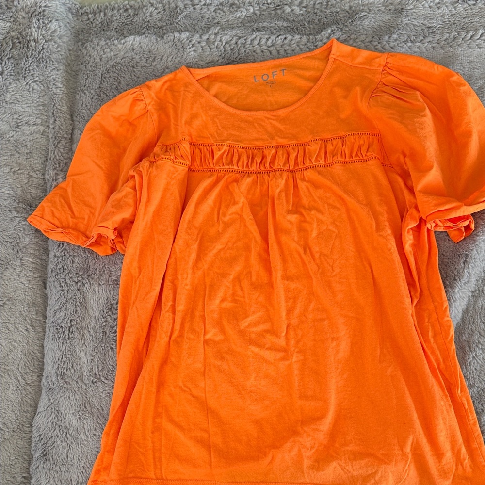 LOFT Women’s Bright Orange Short Sleeve Peasant Top